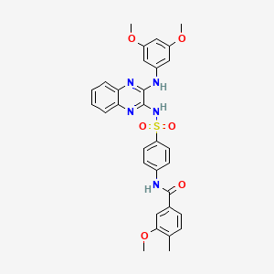 molecular formula C31H29N5O6S B1193789 N-[4-({3-[(3,5-dimethoxyphenyl)amino]quinoxalin-2-yl}sulfamoyl)phenyl]-3-methoxy-4-methylbenzamide CAS No. 1349796-36-6