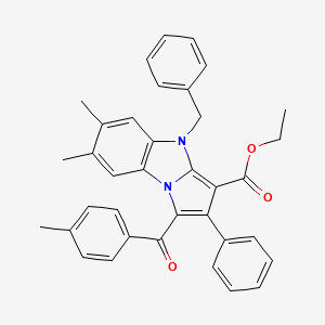 molecular formula C36H32N2O3 B11938069 Ethyl 4-benzyl-6,7-dimethyl-1-(4-methylbenzoyl)-2-phenyl-4H-pyrrolo(1,2-A)benzimidazole-3-carboxylate CAS No. 853318-95-3