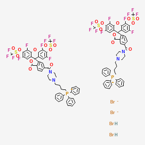 molecular formula C98H74Br4F20N4O20P2S4 B11938229 Triphenyl-[4-[4-[2',4',5',7'-tetrafluoro-1-oxo-3',6'-bis(trifluoromethylsulfonyloxy)spiro[2-benzofuran-3,9'-xanthene]-5-carbonyl]piperazin-1-yl]butyl]phosphanium;triphenyl-[4-[4-[2',4',5',7'-tetrafluoro-3-oxo-3',6'-bis(trifluoromethylsulfonyloxy)spiro[2-benzofuran-1,9'-xanthene]-5-carbonyl]piperazin-1-yl]butyl]phosphanium;dibromide;dihydrobromide 