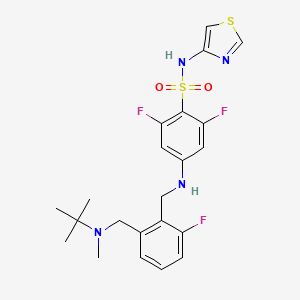 molecular formula C22H25F3N4O2S2 B1193834 4-[[2-[[叔丁基(甲基)氨基]甲基]-6-氟苯基]甲基氨基]-2,6-二氟-N-(1,3-噻唑-4-基)苯磺酰胺 