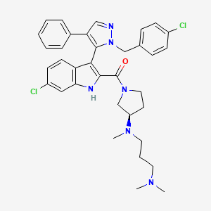 molecular formula C33H39ClN6O6 B1193869 [6-chloro-3-[2-[(4-chlorophenyl)methyl]-4-phenylpyrazol-3-yl]-1H-indol-2-yl]-[(3R)-3-[3-(dimethylamino)propyl-methylamino]pyrrolidin-1-yl]methanone 