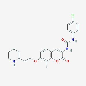 molecular formula C24H26ClN3O4 B11938704 1-(4-Chlorophenyl)-3-(8-methyl-2-oxo-7-(2-(piperidin-2-yl)ethoxy)-2H-chromen-3-yl)urea 