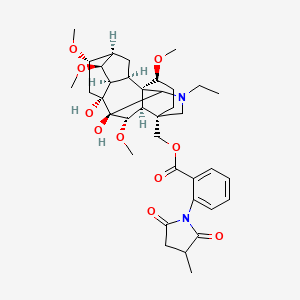 molecular formula C37H50N2O10 B1193936 [(1S,2R,3R,4S,5R,6S,8R,9S,13S,16S,17R,18S)-11-ethyl-8,9-dihydroxy-4,6,16,18-tetramethoxy-11-azahexacyclo[7.7.2.12,5.01,10.03,8.013,17]nonadecan-13-yl]methyl 2-(3-methyl-2,5-dioxopyrrolidin-1-yl)benzoate 