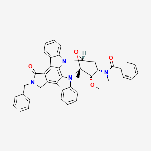 molecular formula C42H36N4O4 B1193963 N-[(2R,3S,4S,6R)-17-Benzyl-3-methoxy-2-methyl-16-oxo-29-oxa-1,7,17-triazaoctacyclo[12.12.2.12,6.07,28.08,13.015,19.020,27.021,26]nonacosa-8,10,12,14,19,21,23,25,27-nonaen-4-yl]-N-methylbenzamide CAS No. 121578-39-0