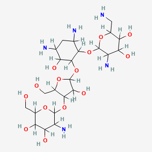 molecular formula C23H45N5O14 B1193994 5-Amino-2-(aminomethyl)-6-[4,6-diamino-2-[4-[3-amino-4,5-dihydroxy-6-(hydroxymethyl)oxan-2-yl]oxy-3-hydroxy-5-(hydroxymethyl)oxolan-2-yl]oxy-3-hydroxycyclohexyl]oxyoxane-3,4-diol CAS No. 78524-73-9