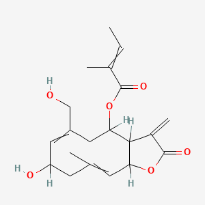 molecular formula C20H26O6 B1194011 [8-Hydroxy-6-(hydroxymethyl)-10-methyl-3-methylidene-2-oxo-3a,4,5,8,9,11a-hexahydrocyclodeca[b]furan-4-yl] 2-methylbut-2-enoate 