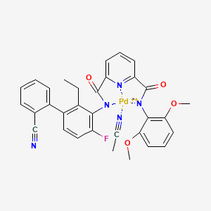 molecular formula C32H26FN5O4Pd B11940504 Acetonitrile;[3-(2-cyanophenyl)-2-ethyl-6-fluorophenyl]-[6-(2,6-dimethoxyphenyl)azanidylcarbonylpyridine-2-carbonyl]azanide;palladium(2+) 