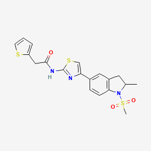 molecular formula C19H19N3O3S3 B1194120 N-[4-(2-methyl-1-methylsulfonyl-2,3-dihydroindol-5-yl)-2-thiazolyl]-2-thiophen-2-ylacetamide 