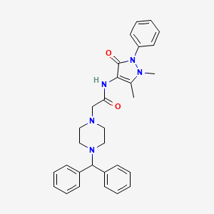molecular formula C30H33N5O2 B11941387 N-(1,5-dimethyl-3-oxo-2-phenyl-2,3-dihydro-1H-pyrazol-4-yl)-2-[4-(diphenylmethyl)piperazin-1-yl]acetamide 
