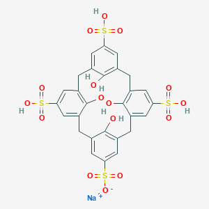 molecular formula C28H23NaO16S4 B119419 Sodium;25,26,27,28-tetrahydroxy-11,17,23-trisulfopentacyclo[19.3.1.13,7.19,13.115,19]octacosa-1(24),3,5,7(28),9,11,13(27),15(26),16,18,21(25),22-dodecaene-5-sulfonate CAS No. 151657-13-5