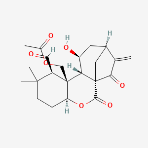 molecular formula C22H28O7 B1194217 [(1S,4S,8R,9S,10S,11S,13S)-8-formyl-11-hydroxy-7,7-dimethyl-14-methylidene-2,15-dioxo-3-oxatetracyclo[11.2.1.01,10.04,9]hexadecan-9-yl]methyl acetate 