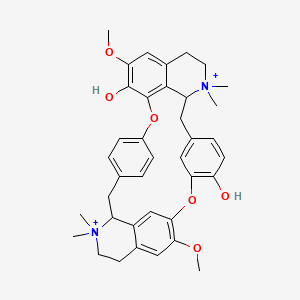 molecular formula C38H44N2O6+2 B1194241 10,25-Dimethoxy-15,15,30,30-tetramethyl-7,23-dioxa-15,30-diazoniaheptacyclo[22.6.2.23,6.18,12.118,22.027,31.016,34]hexatriaconta-3(36),4,6(35),8(34),9,11,18(33),19,21,24,26,31-dodecaene-9,21-diol 