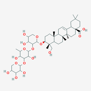 molecular formula C46H74O16 B1194360 (4aS,6aS,6bR,9R,10S,12aR)-10-[3-[3,5-dihydroxy-6-methyl-4-(3,4,5-trihydroxytetrahydropyran-2-yl)oxy-tetrahydropyran-2-yl]oxy-4,5-dihydroxy-tetrahydropyran-2-yl]oxy-9-(hydroxymethyl)-2,2,6a,6b,9,12a-hexamethyl-1,3,4,5,6,6a,7,8,8a,10,11,12,13,14b-tetradecahydropicene-4a-carboxylic acid 