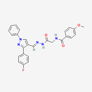 molecular formula C26H22FN5O3 B11943887 N-(2-(2-((3-(4-Fluorophenyl)-1-phenyl-1H-pyrazol-4-YL)methylene)hydrazino)-2-oxoethyl)-4-methoxybenzamide CAS No. 881839-98-1