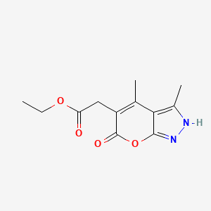 molecular formula C12H14N2O4 B1194422 2-(3,4-dimethyl-6-oxo-2H-pyrano[2,3-c]pyrazol-5-yl)acetic acid ethyl ester 