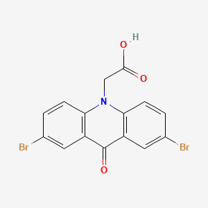 molecular formula C15H9Br2NO3 B1194496 10(9H)-Acridineacetic acid, 2,7-dibromo-9-oxo- CAS No. 99081-85-3