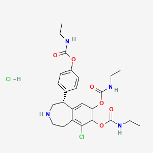 molecular formula C25H32Cl2N4O6 B1194504 (R)-6-Chloro-1-(4-(((ethylamino)carbonyl)oxy)phenyl)-2,3,4,5-tetrahydro-1H-3-benzazepine-7,8-diyl ethylcarbamate CAS No. 125375-79-3
