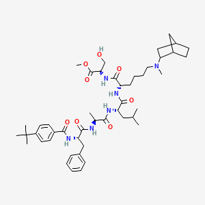 molecular formula C47H70N6O8 B1194538 甲基(2S)-2-[[(2S)-6-[2-双环[2.2.1]庚基(甲基)氨基]-2-[[(2S)-2-[[(2S)-2-[[(2S)-2-[(4-叔丁基苯甲酰)氨基]-3-苯基丙酰]氨基]丙酰]氨基]-4-甲基戊酰]氨基]己酰]氨基]-3-羟基丙酸酯 