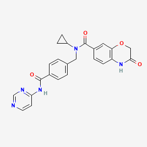 molecular formula C24H21N5O4 B1194540 N-cyclopropyl-3-oxo-N-({4-[(pyrimidin-4-yl)carbamoyl]phenyl}methyl)-3,4-dihydro-2H-1,4-benzoxazine-7-carboxamide 