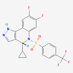 molecular formula C20H14F5N3O2S B1194564 (R)-4-Cyclopropyl-7,8-difluoro-5-(4-(trifluoromethyl)phenylsulfonyl)-4,5-dihydro-1H-pyrazolo(4,3-c)quinoline CAS No. 1333990-84-3