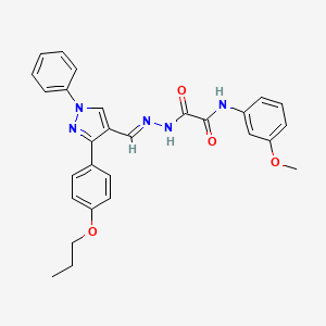 molecular formula C28H27N5O4 B11945713 N-(3-Methoxyphenyl)-2-oxo-2-(2-((1-phenyl-3-(4-propoxyphenyl)-1H-pyrazol-4-yl)methylene)hydrazinyl)acetamide CAS No. 881843-47-6