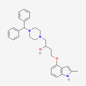 molecular formula C30H35N3O2 B1194573 1-Piperazineethanol, 4-(diphenylmethyl)-alpha-(2-((2-methyl-1H-indol-4-yl)oxy)ethyl)- CAS No. 121146-42-7