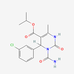 molecular formula C16H18ClN3O4 B1194581 1-(Aminocarbonyl)-6-(3-chlorophenyl)-1,2,3,6-tetrahydro-4-methyl-2-oxo-5-pyrimidinecarboxylic acid 1-methylethyl ester CAS No. 131275-84-8