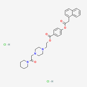 molecular formula C32H39Cl2N3O5 B1194590 1-Naphthaleneacetic acid, 4-((2-(4-(2-oxo-2-(1-piperidinyl)ethyl)-1-piperazinyl)ethoxy)carbonyl)phenyl ester, dihydrochloride CAS No. 85476-90-0