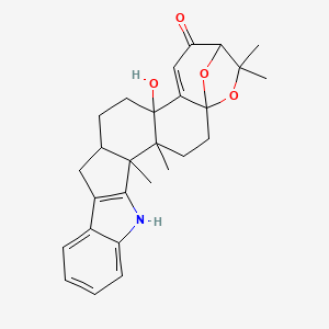 molecular formula C27H31NO4 B1194630 19-hydroxy-4,5,24,24-tetramethyl-25,26-dioxa-7-azaheptacyclo[21.2.1.01,20.04,19.05,16.06,14.08,13]hexacosa-6(14),8,10,12,20-pentaen-22-one 
