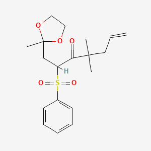 molecular formula C19H26O5S B11946545 4,4-Dimethyl-1-(2-methyl-1,3-dioxolan-2-YL)-2-(phenylsulfonyl)-6-hepten-3-one 
