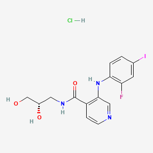molecular formula C15H16ClFIN3O3 B1194693 Pimasertib hydrochloride CAS No. 1236361-78-6