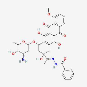 molecular formula C34H35N3O10 B1194766 N-[1-[4-(4-amino-5-hydroxy-6-methyloxan-2-yl)oxy-2,5,12-trihydroxy-7-methoxy-6,11-dioxo-3,4-dihydro-1H-tetracen-2-yl]ethylideneamino]benzamide 
