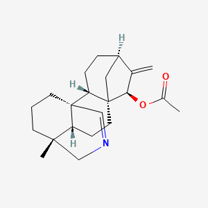 molecular formula C22H31NO2 B1194775 [(1S,2S,5R,7R,8R,11R,12R)-12-methyl-6-methylidene-14-azapentacyclo[10.3.3.15,8.01,11.02,8]nonadec-14-en-7-yl] acetate 