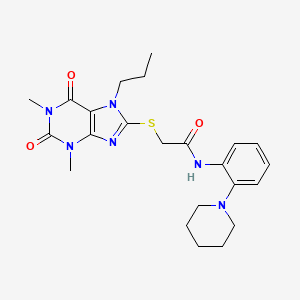 2-[(1,3-dimethyl-2,6-dioxo-7-propyl-8-purinyl)thio]-N-[2-(1-piperidinyl)phenyl]acetamide