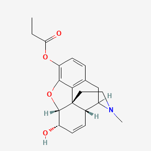 molecular formula C20H23NO4 B1194823 6-Hydroxy-17-methyl-7,8-didehydro-4,5-epoxymorphinan-3-yl propanoate 
