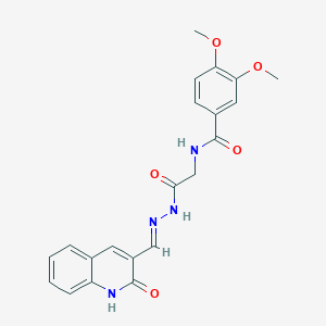 molecular formula C21H20N4O5 B11948335 3,4-Dimethoxy-N-(2-oxo-2-(2-((2-oxo-1,2-dihydroquinolin-3-yl)methylene)hydrazinyl)ethyl)benzamide CAS No. 881659-45-6