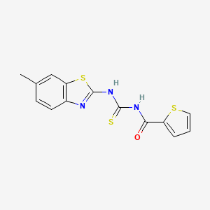 molecular formula C14H11N3OS3 B1194880 N-[[(6-methyl-1,3-benzothiazol-2-yl)amino]-sulfanylidenemethyl]-2-thiophenecarboxamide 