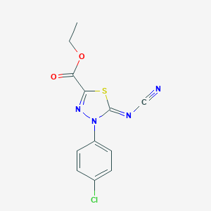 molecular formula C12H9ClN4O2S B119489 Ethyl 4-(4-chlorophenyl)-5-cyanoimino-1,3,4-thiadiazole-2-carboxylate CAS No. 148367-71-9