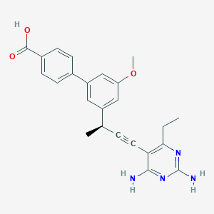molecular formula C24H24N4O3 B1194917 4-[3-[(2S)-4-(2,4-diamino-6-ethylpyrimidin-5-yl)but-3-yn-2-yl]-5-methoxyphenyl]benzoic acid 