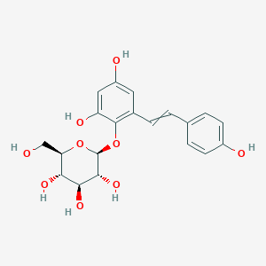 molecular formula C20H22O9 B1194941 (2S,3R,4S,5S,6R)-2-[2,4-dihydroxy-6-[2-(4-hydroxyphenyl)ethenyl]phenoxy]-6-(hydroxymethyl)oxane-3,4,5-triol 