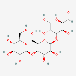molecular formula C18H32O16 B1194954 (2R,3R,4R,5R)-4-[(2S,3S,4R,5S,6R)-3,4-dihydroxy-6-(hydroxymethyl)-5-[(2S,3R,4S,5S,6R)-3,4,5-trihydroxy-6-(hydroxymethyl)oxan-2-yl]oxyoxan-2-yl]oxy-2,3,5,6-tetrahydroxyhexanal CAS No. 59905-64-5