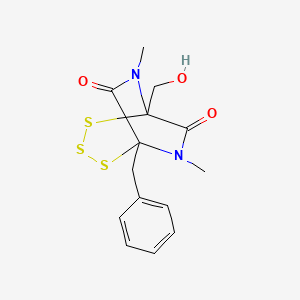 molecular formula C14H16N2O3S3 B1194964 2,3,4-Trithia-6,8-diazabicyclo(3.2.2)nonane-7,9-dione, 1-(hydroxymethyl)-6,8-dimethyl-5-(phenylmethyl)- CAS No. 40380-25-4
