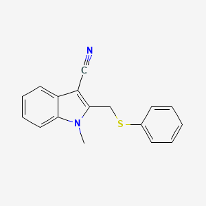 molecular formula C17H14N2S B1194973 1-Methyl-2-[(phenylthio)methyl]-3-indolecarbonitrile 