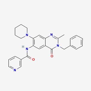 molecular formula C27H27N5O2 B1195001 N-[2-methyl-4-oxo-3-(phenylmethyl)-7-(1-piperidinyl)-6-quinazolinyl]-3-pyridinecarboxamide 