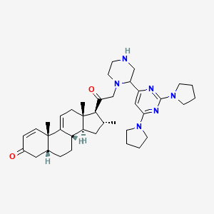 molecular formula C38H54N6O2 B1195045 (5R,8S,10R,13S,14S,16R,17S)-17-[2-[2-(2,6-dipyrrolidin-1-ylpyrimidin-4-yl)piperazin-1-yl]acetyl]-10,13,16-trimethyl-4,5,6,7,8,12,14,15,16,17-decahydrocyclopenta[a]phenanthren-3-one CAS No. 157744-31-5