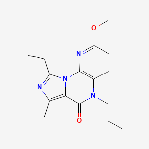 molecular formula C16H20N4O2 B1195165 3-ethyl-12-methoxy-5-methyl-8-propyl-2,4,8,13-tetrazatricyclo[7.4.0.02,6]trideca-1(9),3,5,10,12-pentaen-7-one CAS No. 182282-60-6
