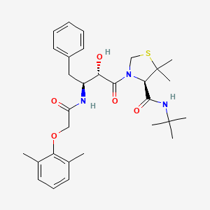 molecular formula C30H41N3O5S B1195239 N-(3-((4R)-4-(N-(tert-Butyl)carbamoyl)-5,5-dimethyl(1,3-thiazolidin-3-yl))(1S,2S)-2-hydroxy-3-oxo-1-benzylpropyl)-2-(2,6-dimethylphenoxy)acetamide CAS No. 189357-33-3