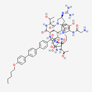 molecular formula C60H78N12O13 B1195246 N-[(3S,6S,9S,11R,15S,18S,24S,26S)-6-[2-[3-[(2-aminoacetyl)amino]-4-hydroxyphenyl]ethyl]-26-(diaminomethylideneamino)-11-hydroxy-3,15-bis[(1R)-1-hydroxyethyl]-2,5,8,14,17,23-hexaoxo-1,4,7,13,16,22-hexazatricyclo[22.3.0.09,13]heptacosan-18-yl]-4-[4-(4-pentoxyphenyl)phenyl]benzamide 