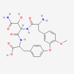 molecular formula C23H26N4O8 B1195320 9-Amino-12-(2-amino-1-hydroxy-2-oxoethyl)-4-methoxy-10,13-dioxo-2-oxa-11,14-diazatricyclo[15.2.2.13,7]docosa-1(19),3,5,7(22),17,20-hexaene-15-carboxylic acid CAS No. 93375-51-0