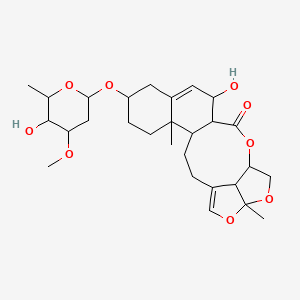 molecular formula C28H40O9 B1195340 12-hydroxy-8-(5-hydroxy-4-methoxy-6-methyloxan-2-yl)oxy-5,19-dimethyl-15,18,20-trioxapentacyclo[14.5.1.04,13.05,10.019,22]docosa-1(21),10-dien-14-one 